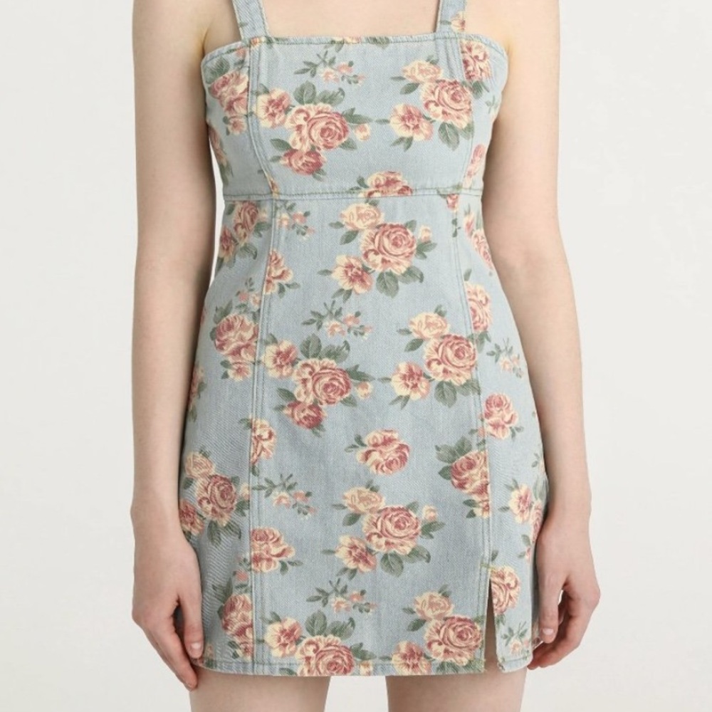 Floral Print Denim Mini Dress